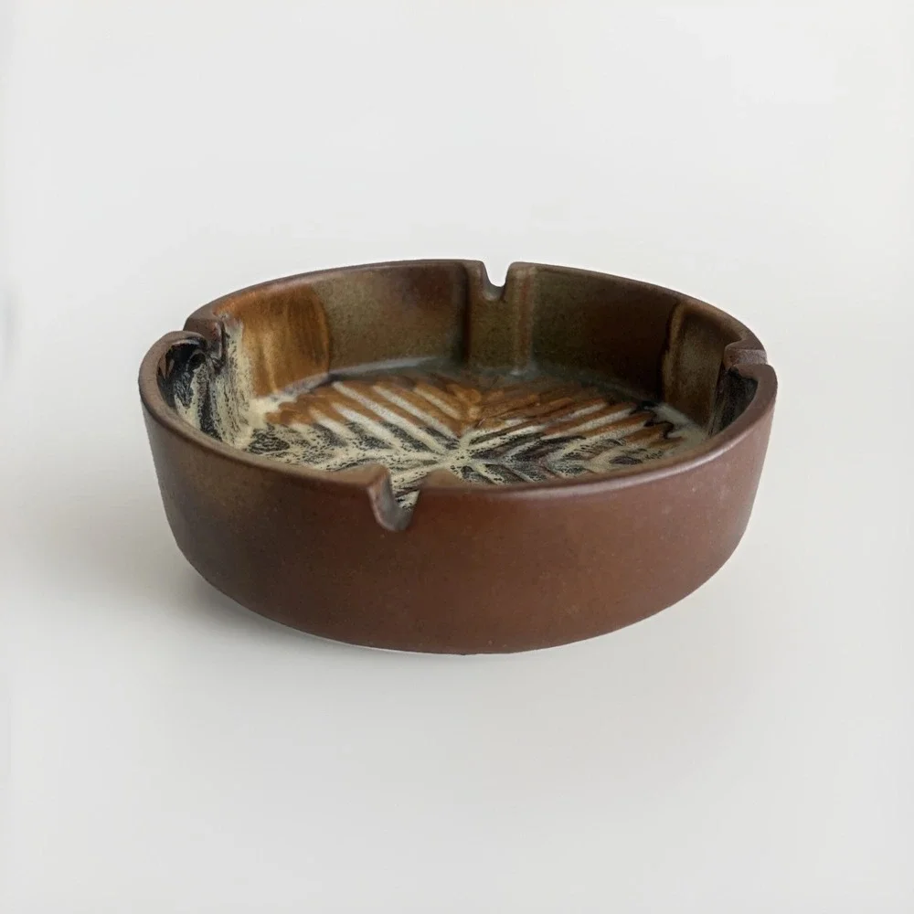 Pottery Craft Ashtray 7.5in Unisex MCM Stoneware #400 Brown USA Vintage Catchall